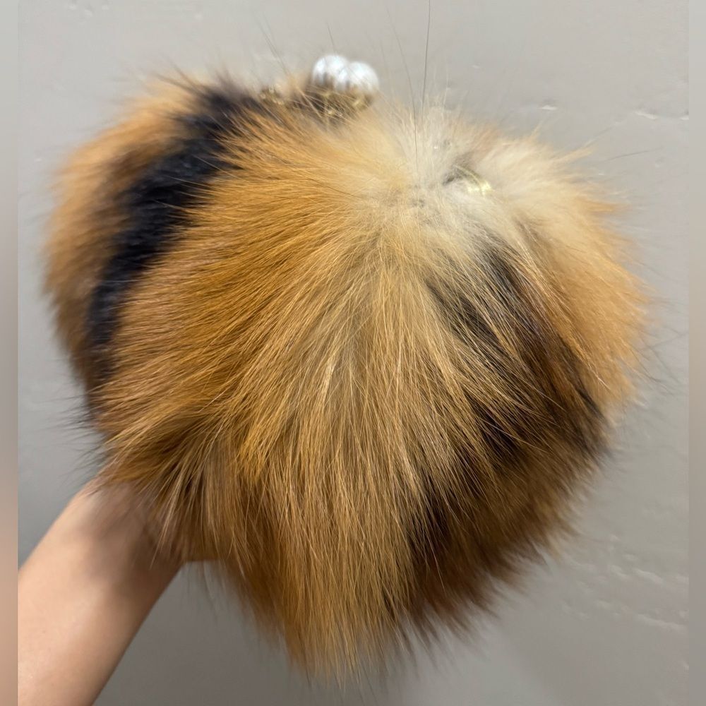 Handmade Real Fox Fur Kiss-lock Frame Clutch Bag, Shoulder Bag/ Crossbody - Picture 13 of 14